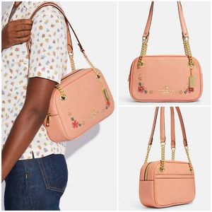 🆕️Coach Cammie Chain Shoulder Bag With Floral Whipstitch Blush Peach Pink
